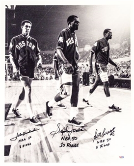 Bill Russell, John Havlicek, & Sam Jones Signed & Inscribed 16x20 Photo